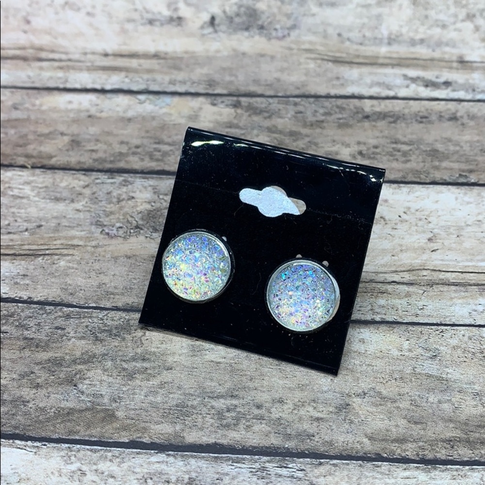 12mm druzy white earrings